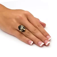 Oval-Shaped Onyx and Crystal Accent Cocktail Ring Gold-Plated