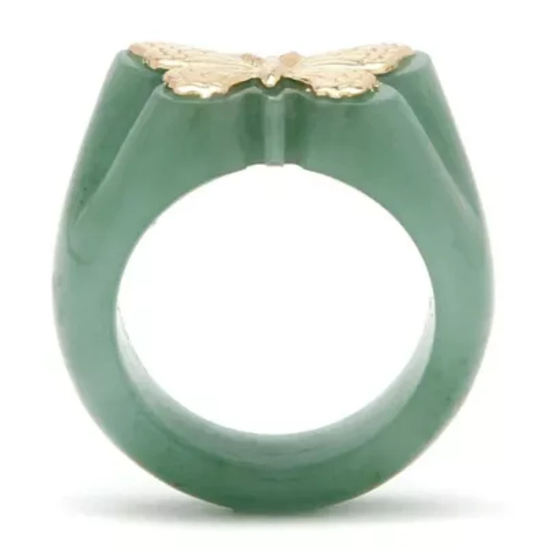 Genuine Green Jade 14k Yellow Gold Butterfly Ring