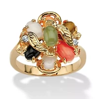 Coral, Opal, Jade, Onyx and Tiger's-Eye Cluster Ring Gold-Plated