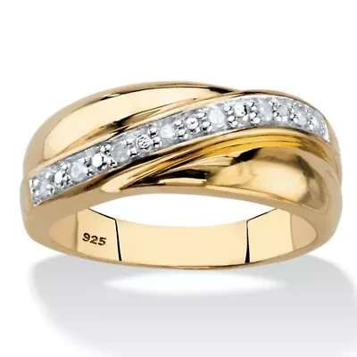 Men's 1/10 TCW Round Diamond Wave Ring 18k Gold-plated Sterling Silver
