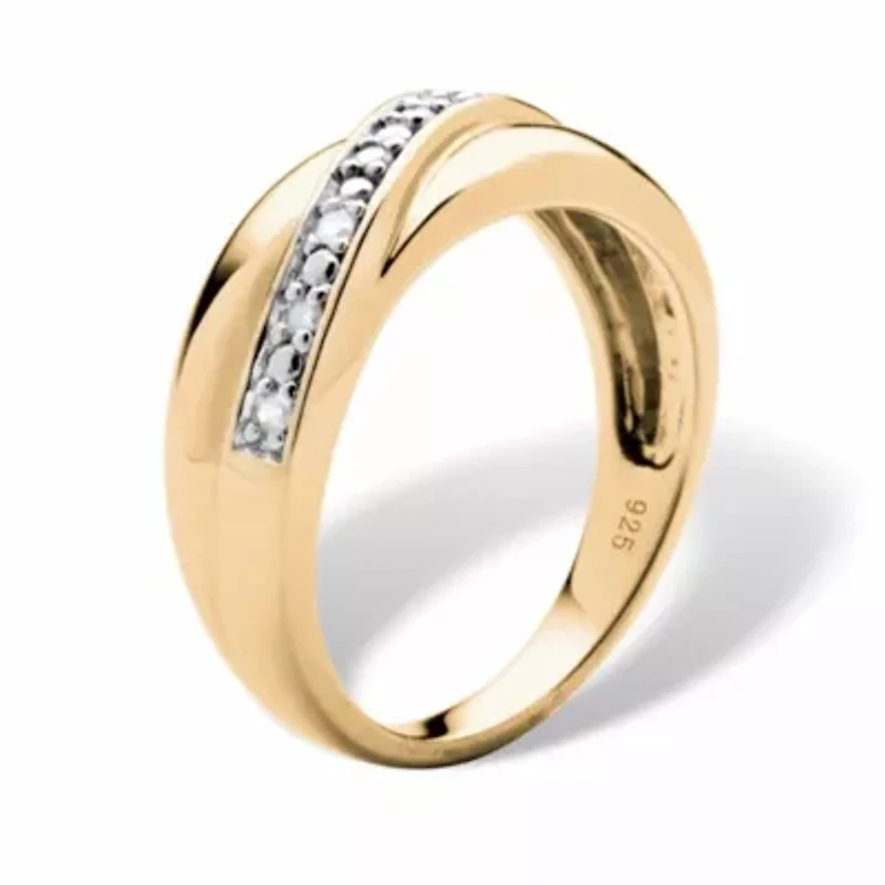 Men's 1/10 TCW Round Diamond Wave Ring 18k Gold-plated Sterling Silver