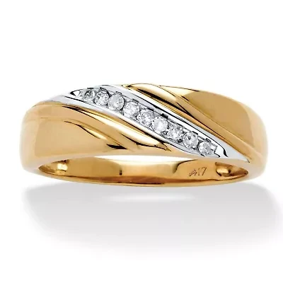 Men's 1/8 TCW Round Diamond Diagonal Ring 10k Gold
