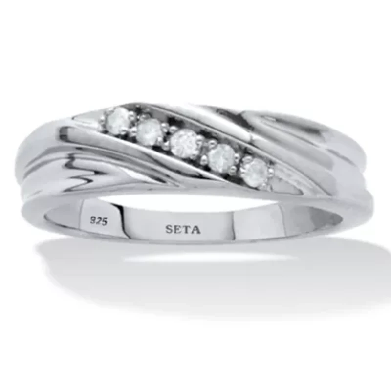 Men's .1 TCW Platinum-Plated Sterling Silver Diamond Band