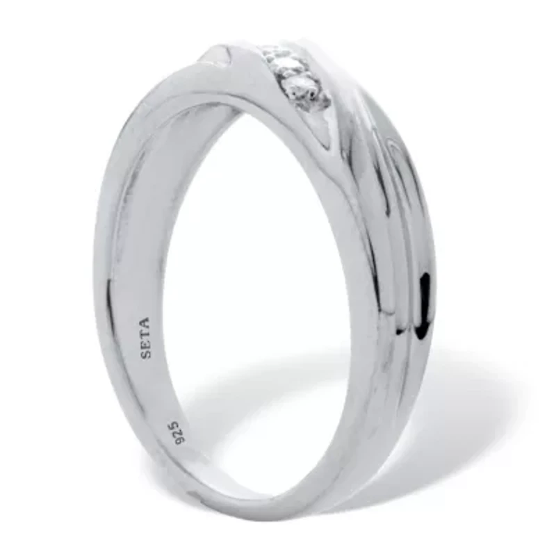 Men's .1 TCW Platinum-Plated Sterling Silver Diamond Band