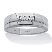 Men's .09 TCW Platinum-Plated Sterling Silver 3-Stone Diamond Band