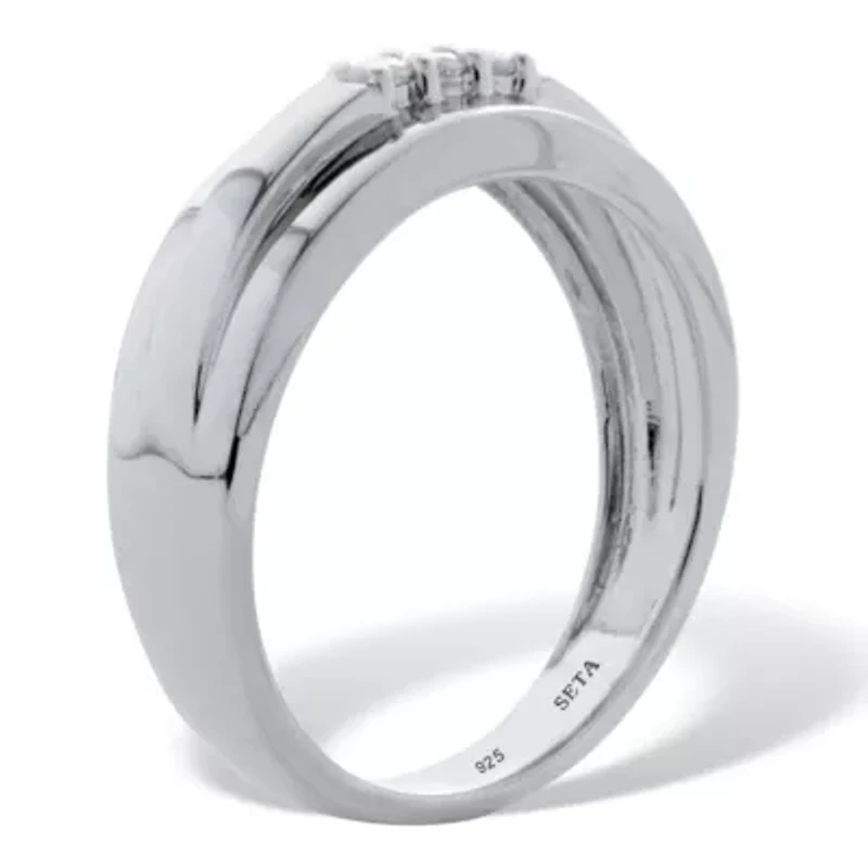 Men's .09 TCW Platinum-Plated Sterling Silver 3-Stone Diamond Band