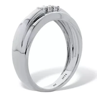 Men's .09 TCW Platinum-Plated Sterling Silver 3-Stone Diamond Band