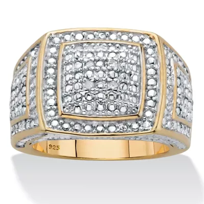 1/10 Cttw Men's Round Diamond 18k Gold-Plated Silver Grid Ring
