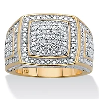 1/10 Cttw Men's Round Diamond 18k Gold-Plated Silver Grid Ring