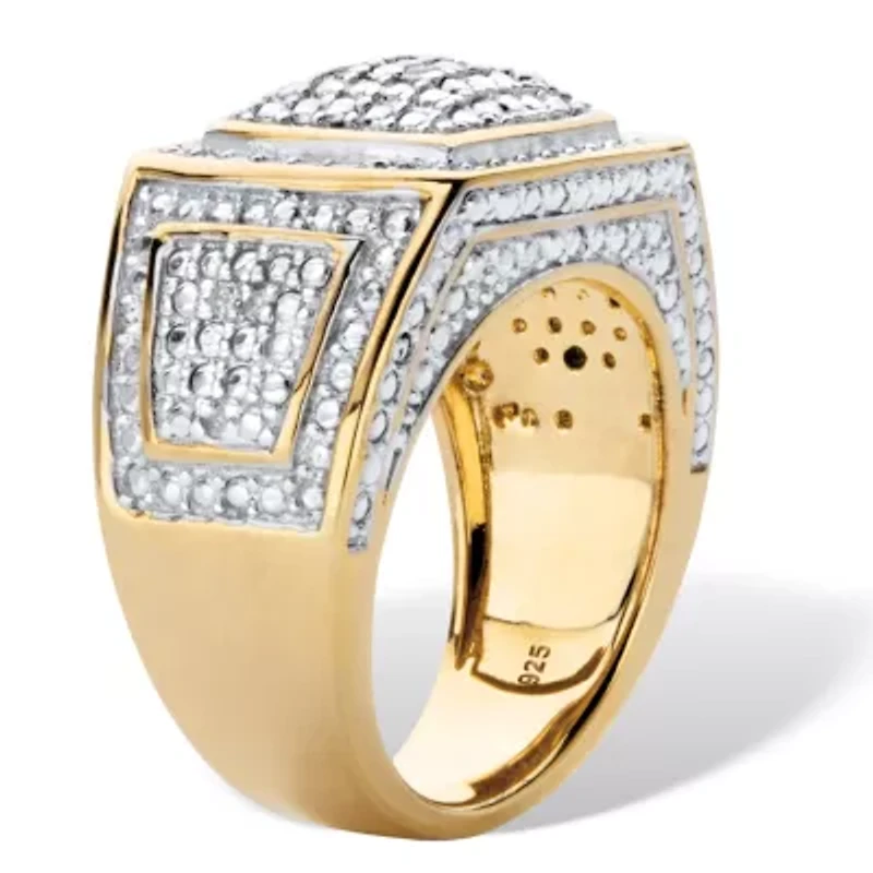 1/10 Cttw Men's Round Diamond 18k Gold-Plated Silver Grid Ring