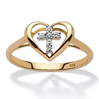 Diamond Accent Cross Heart Ring 18k Yellow Gold-plated Sterling Silver