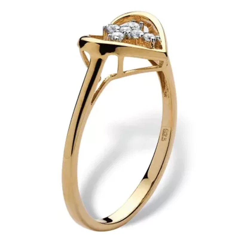 Diamond Accent Cross Heart Ring 18k Yellow Gold-plated Sterling Silver