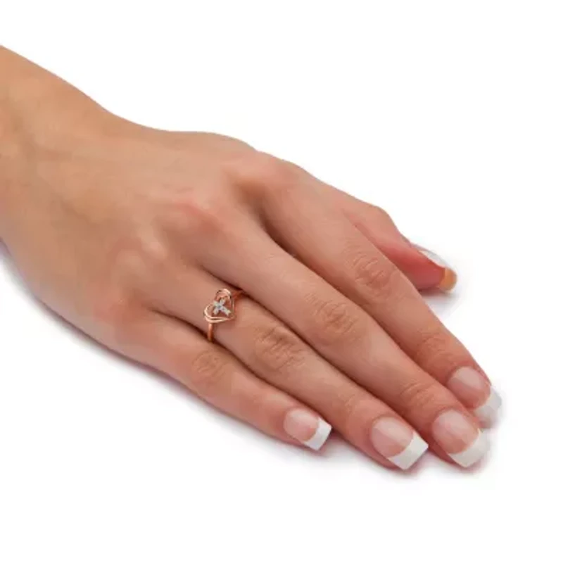 Diamond Accent Cross Heart Ring 18k Yellow Gold-plated Sterling Silver
