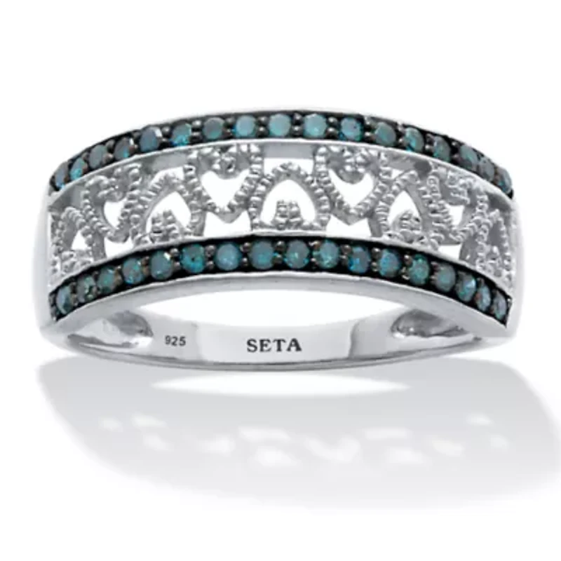 .25 TCW Blue Diamond Sterling Silver Interchanging Heart Ring