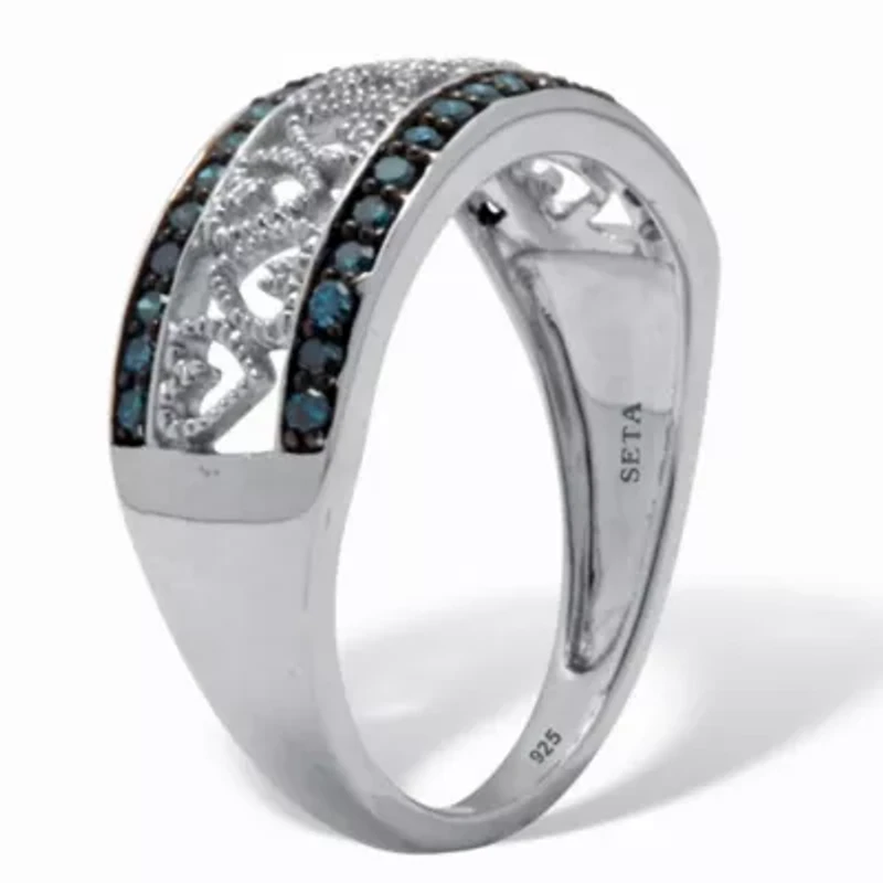 .25 TCW Blue Diamond Sterling Silver Interchanging Heart Ring