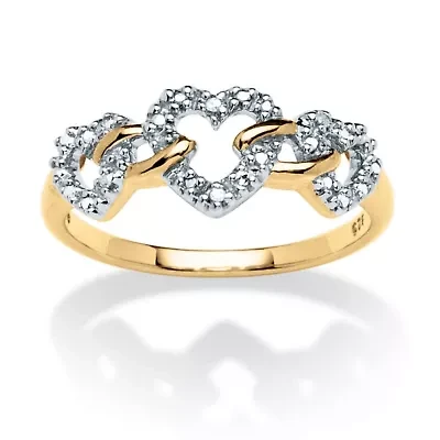 Diamond Accent Triple Heart Ring 18k Gold-plated Sterling Silver