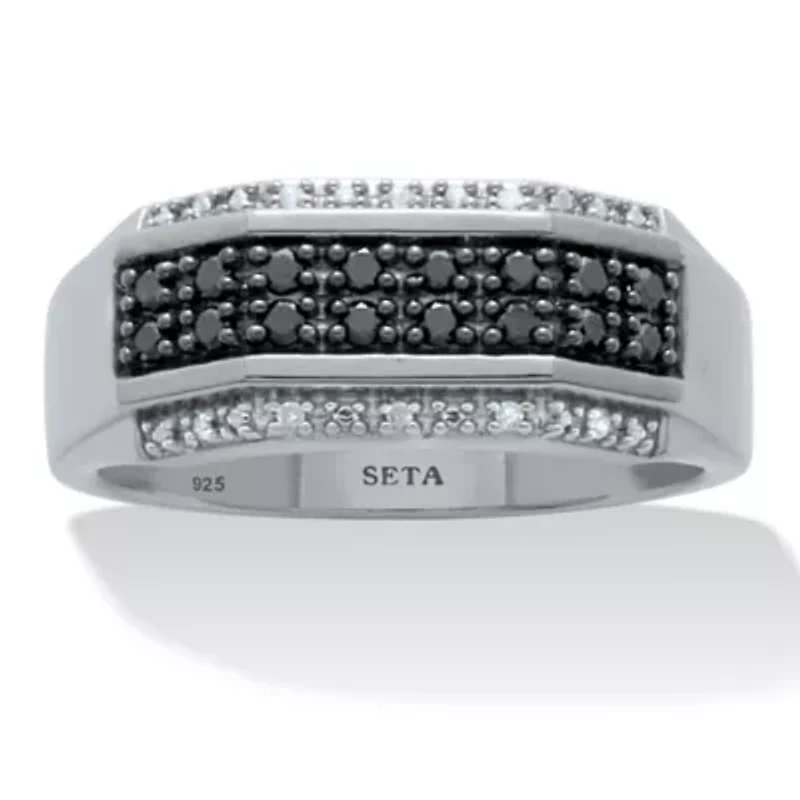 Men's .27 TCW Black and White Diamond Platinum-Plated Sterling Silver Ring