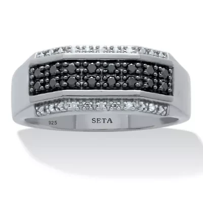 Men's .27 TCW Black and White Diamond Platinum-Plated Sterling Silver Ring