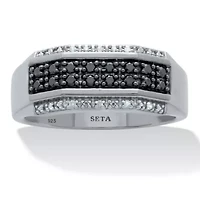 Men's .27 TCW Black and White Diamond Platinum-Plated Sterling Silver Ring