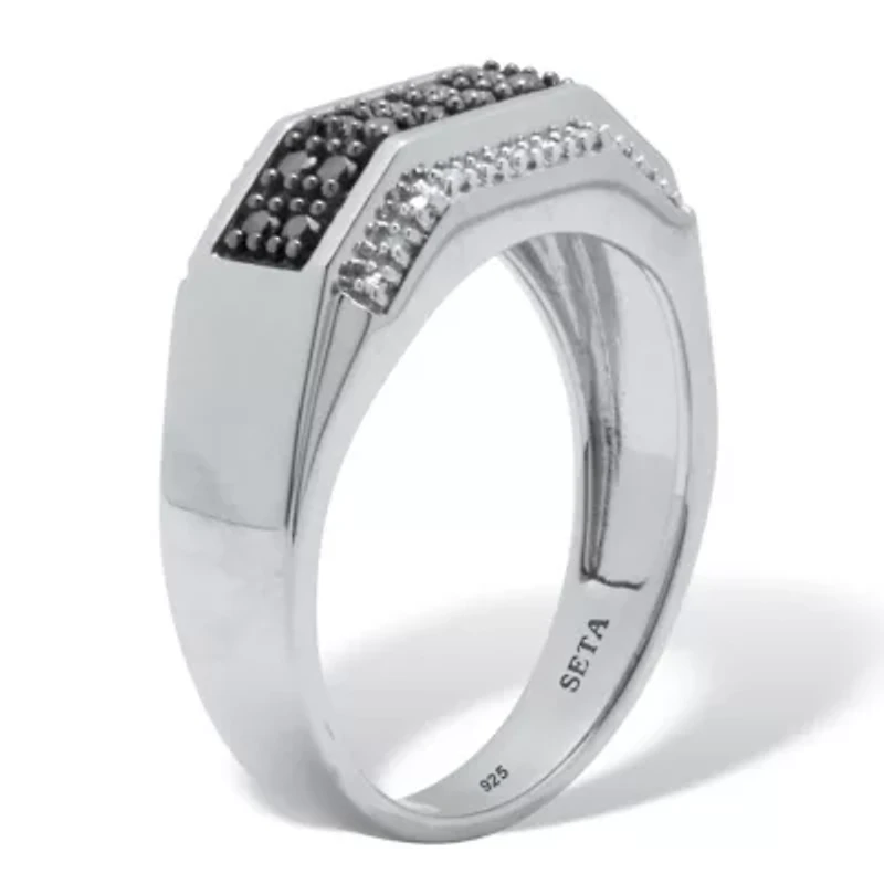 Men's .27 TCW Black and White Diamond Platinum-Plated Sterling Silver Ring