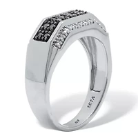 Men's .27 TCW Black and White Diamond Platinum-Plated Sterling Silver Ring