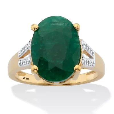 8.46 Cttw. Green Emerald and White Topaz Two-Tone Gold-Plated Silver Ring