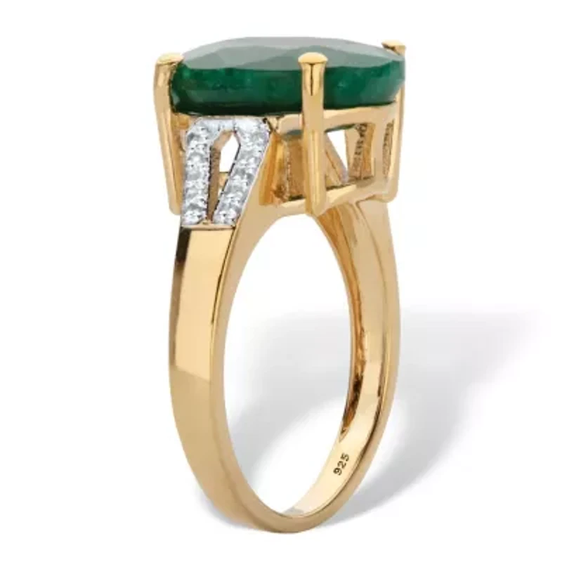8.46 Cttw. Green Emerald and White Topaz Two-Tone Gold-Plated Silver Ring