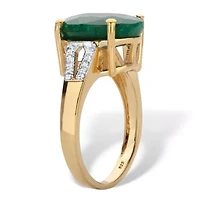8.46 Cttw. Green Emerald and White Topaz Two-Tone Gold-Plated Silver Ring