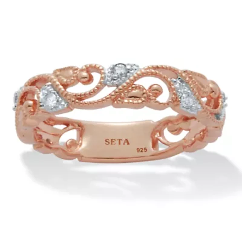 .11 TCW Diamond Rose-Plated Sterling Silver Filigree Ring