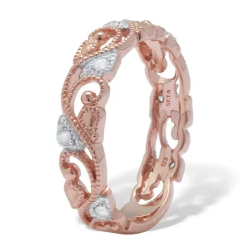 .11 TCW Diamond Rose-Plated Sterling Silver Filigree Ring