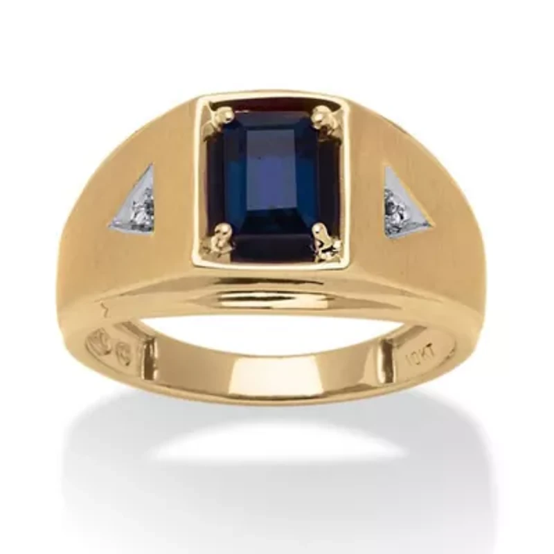 Lab Created Men's 1.16 TCW Sapphire and Diamond Accent Ring 10k Yellow Gold