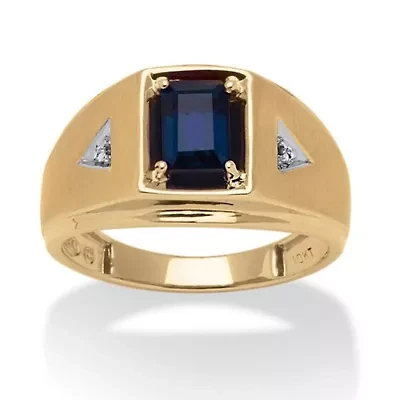 Lab Created Men's 1.16 TCW Sapphire and Diamond Accent Ring 10k Yellow Gold