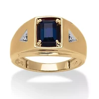 Lab Created Men's 1.16 TCW Sapphire and Diamond Accent Ring 10k Yellow Gold