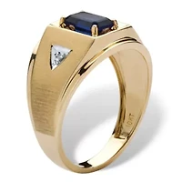 Lab Created Men's 1.16 TCW Sapphire and Diamond Accent Ring 10k Yellow Gold