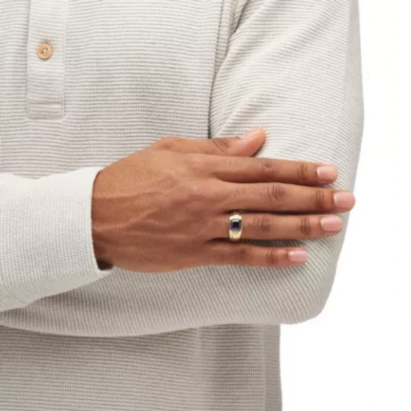 Lab Created Men's 1.16 TCW Sapphire and Diamond Accent Ring 10k Yellow Gold