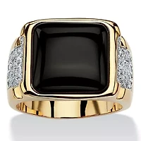 Men's .72 TCW Genuine Black Onyx and CZ Cabochon Ring Yellow Gold-Plated