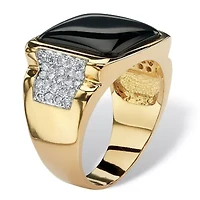 Men's .72 TCW Genuine Black Onyx and CZ Cabochon Ring Yellow Gold-Plated