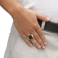 Men's .72 TCW Genuine Black Onyx and CZ Cabochon Ring Yellow Gold-Plated