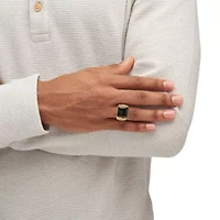 Men's .72 TCW Genuine Black Onyx and CZ Cabochon Ring Yellow Gold-Plated