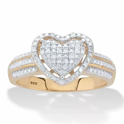 1/7 Cttw. Round Diamond 18k Gold-plated Sterling Silver Floating Halo Heart Ring