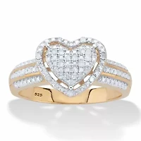 1/7 Cttw. Round Diamond 18k Gold-plated Sterling Silver Floating Halo Heart Ring
