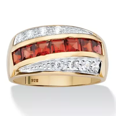 Men's 1.67 TCW Genuine Garnet and CZ 14k Gold-plated Silver Channel-Set Ring