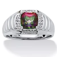 Lab Created Men's 2.72 TCW Fire Topaz and White Sapphire Platinum-plated Silver Ring