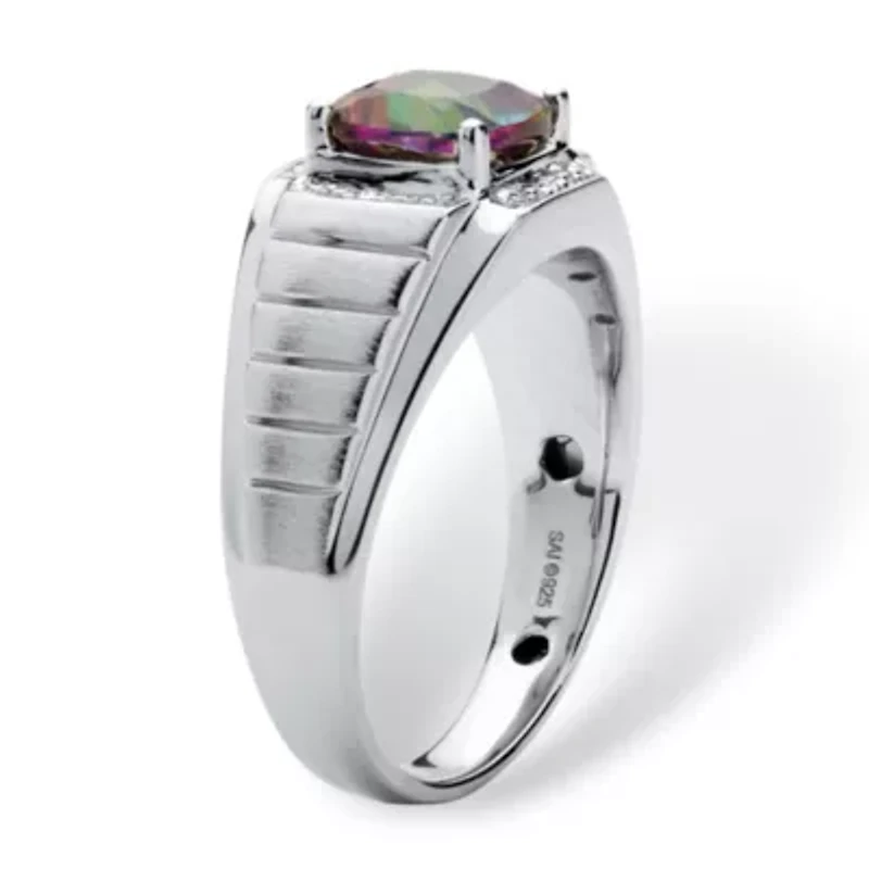 Lab Created Men's 2.72 TCW Fire Topaz and White Sapphire Platinum-plated Silver Ring