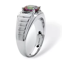 Lab Created Men's 2.72 TCW Fire Topaz and White Sapphire Platinum-plated Silver Ring