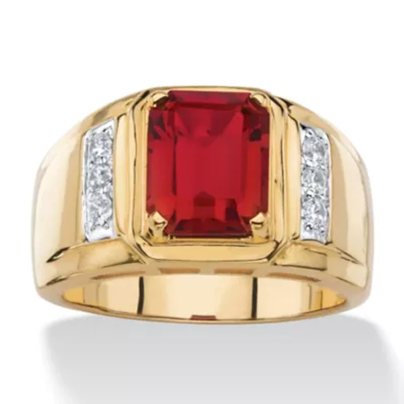 Men's 3.71 TCW Genuine Garnet and Diamond 18k Gold-Plated Ring