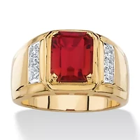 Men's 3.71 TCW Genuine Garnet and Diamond 18k Gold-Plated Ring