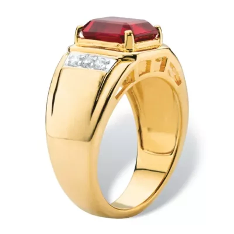 Men's 3.71 TCW Genuine Garnet and Diamond 18k Gold-Plated Ring