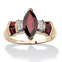 2.85 TCW Marquise-Cut Garnet and Diamond Accent Ring Solid 10k Gold
