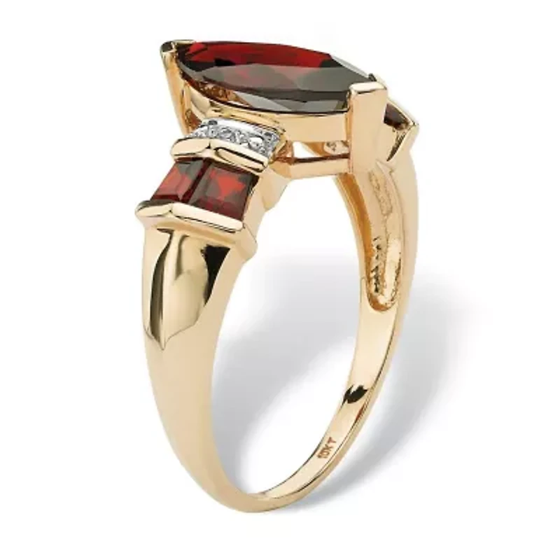2.85 TCW Marquise-Cut Garnet and Diamond Accent Ring Solid 10k Gold
